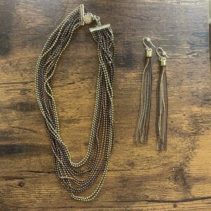 Elegant Gold and Bronze Beaded Necklace and Earring Set